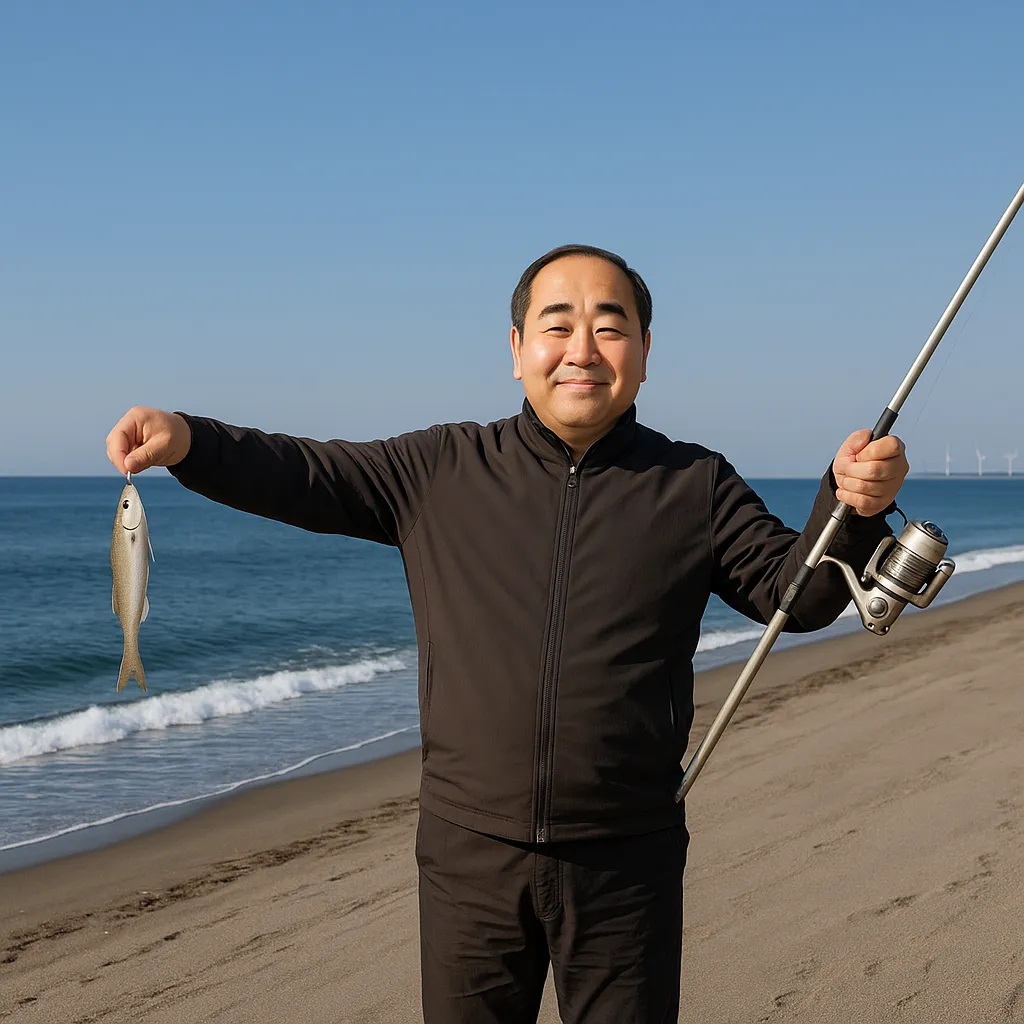 新屋浜でシロギスの釣果を得た持田.webp