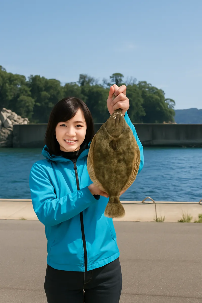 日出島漁港でカレイの釣果を得た西岡.webp