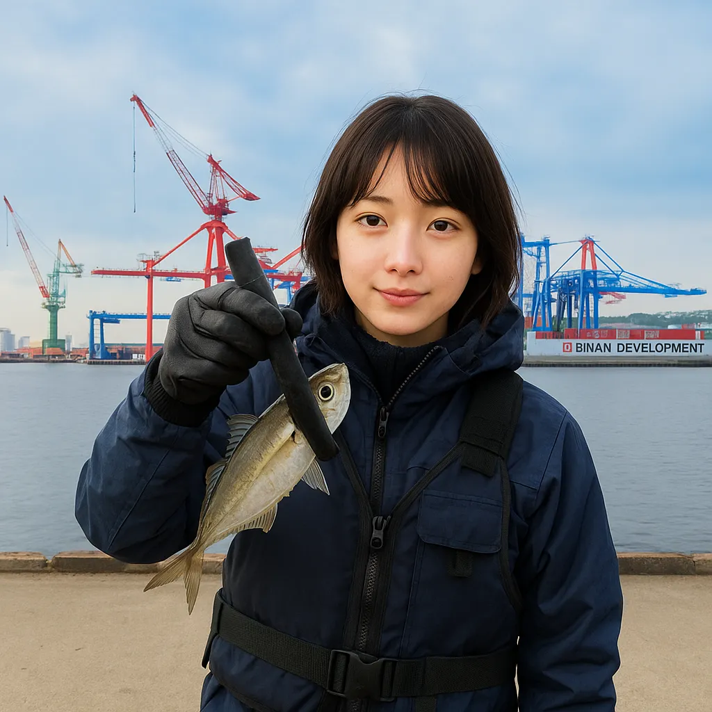 日吉原公共埠頭でアジの釣果を得た西岡.webp