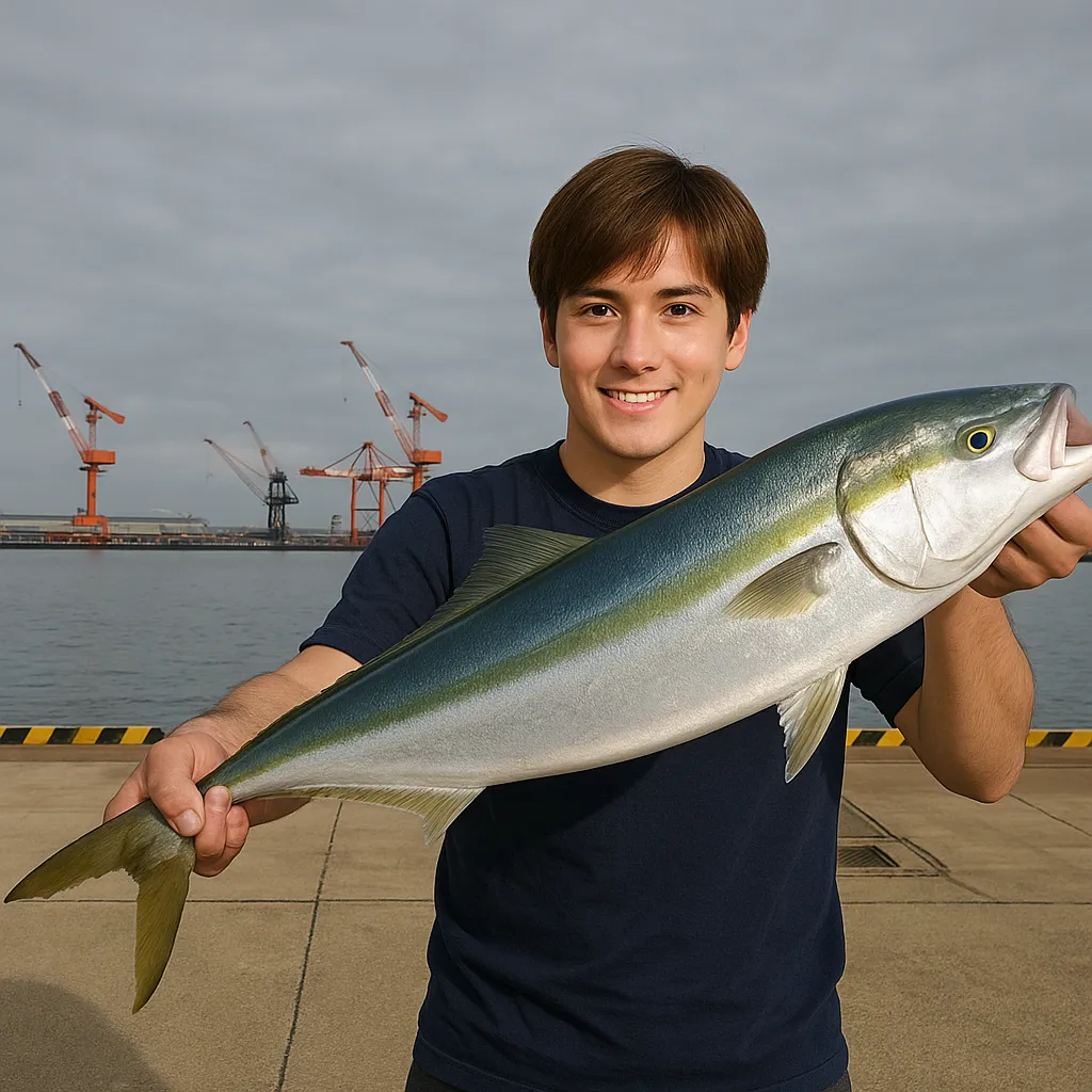 日吉原公共埠頭でハマチの釣果を得た久良木.webp