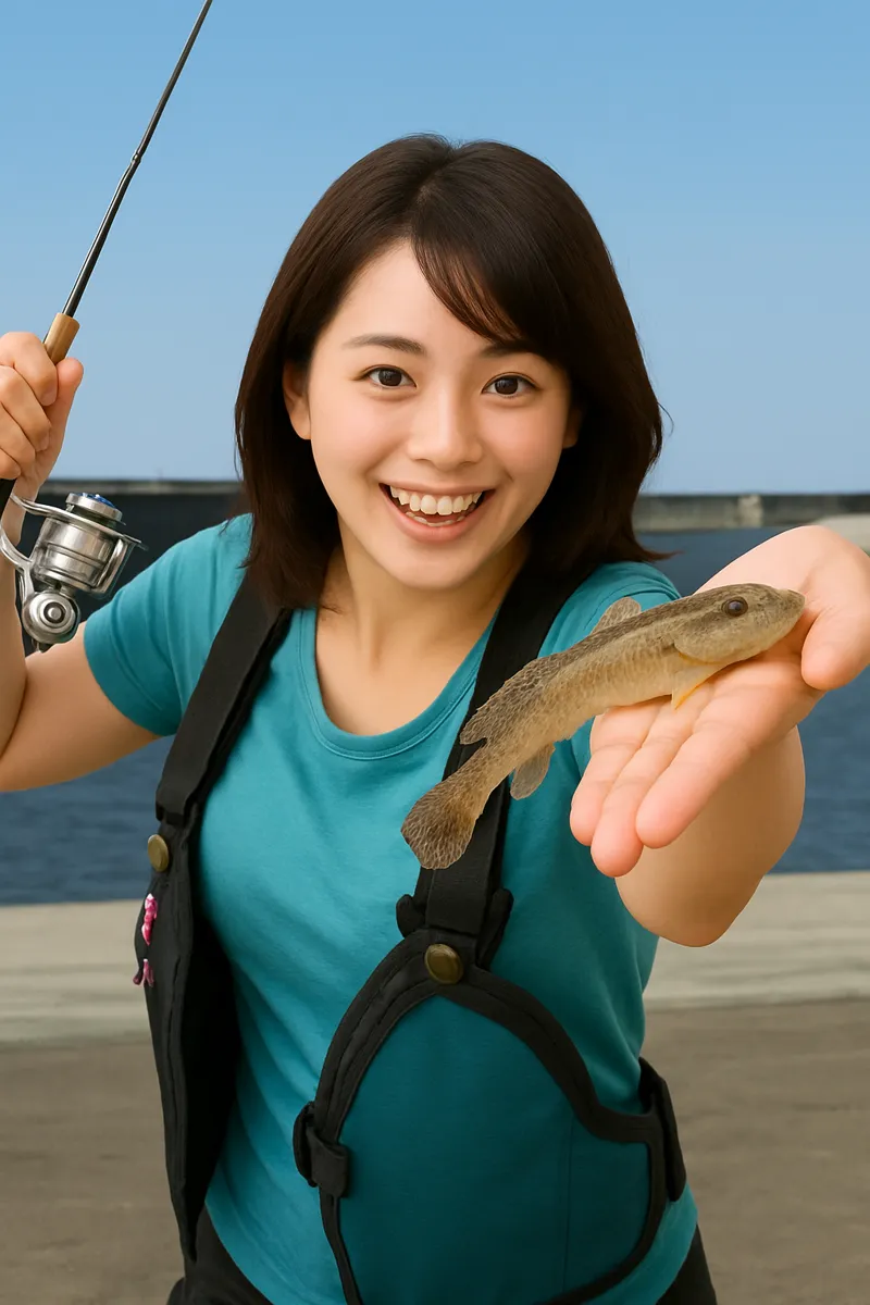 松ヶ浜漁港でハゼの釣果を得た西岡.webp