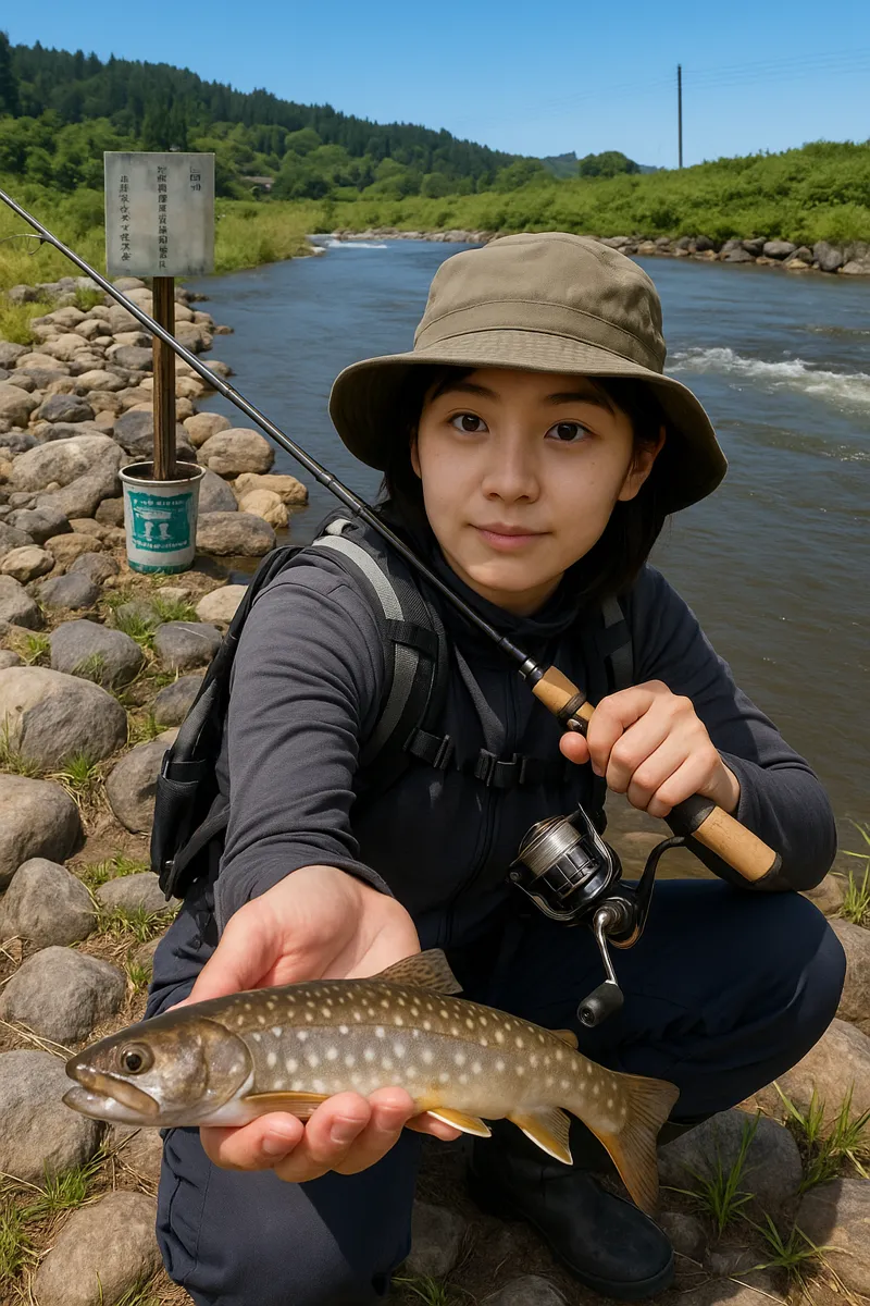栃尾フィッシングパークでイワナの釣果を得た森永.webp