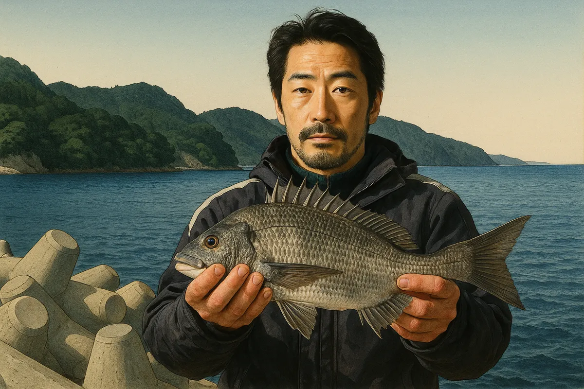 桃浦漁港でクロダイの釣果を得た佐々木.webp