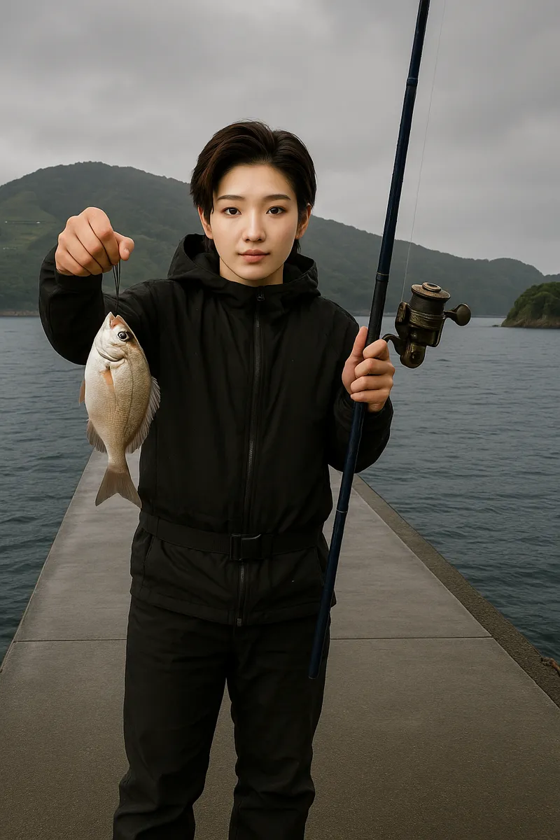 桐ヶ崎漁港でウミタナゴの釣果を得た佐伯.webp