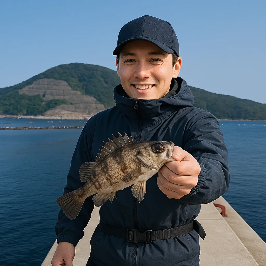 桐ヶ崎漁港でメバルの釣果を得た男性.webp