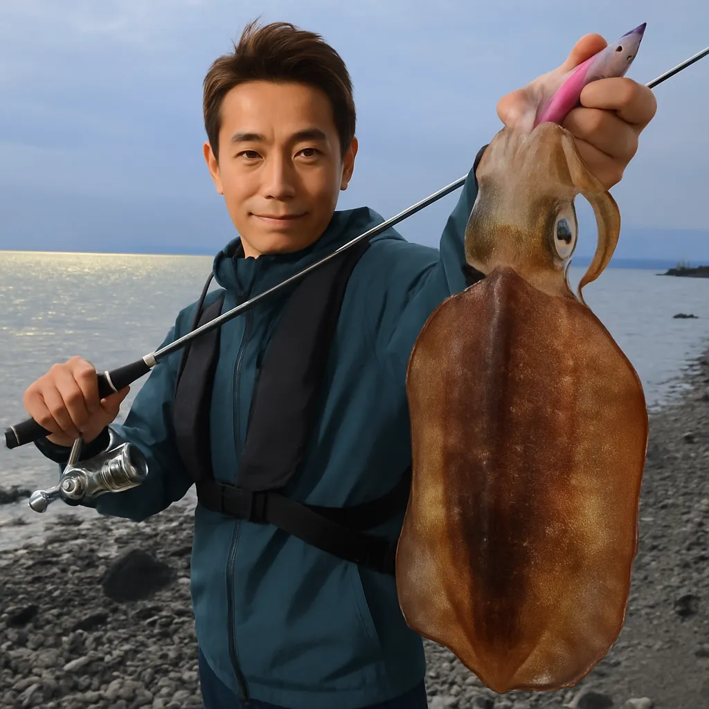 桜島でアオリイカの釣果を得た亀岡.webp