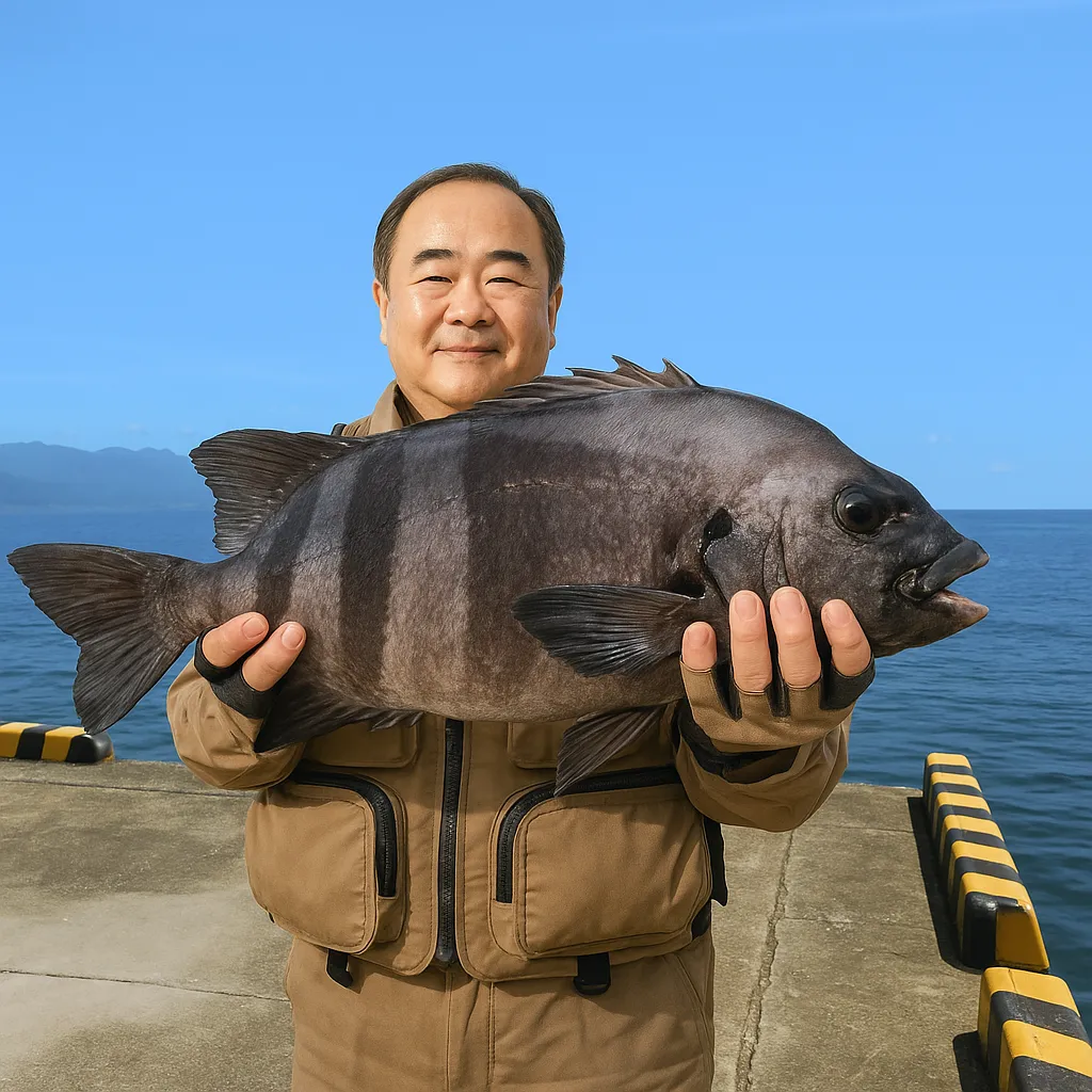 桜島でイシダイの釣果を得た持田.webp