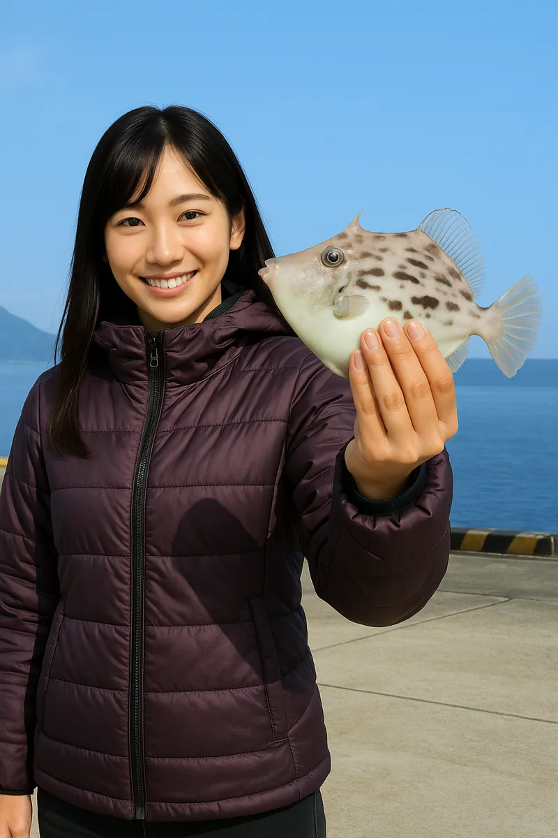 桜島でカワハギの釣果を得た黒川.webp