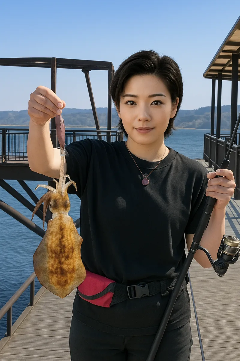 桜島海づり公園でアオリイカの釣果を得た佐伯.webp