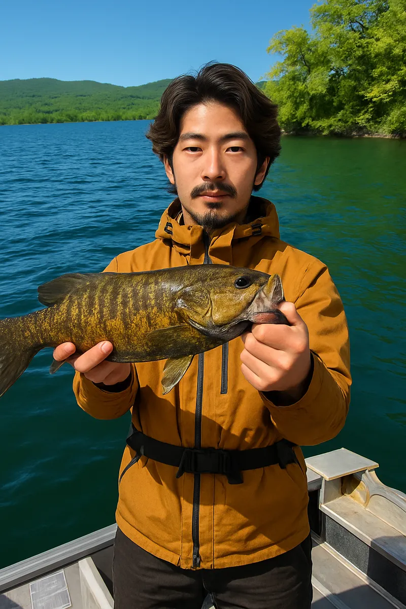 桧原湖でブラックバスの釣果を得た澤田.webp