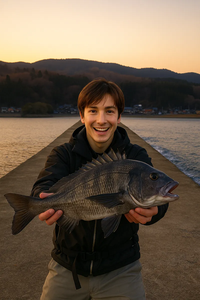 椿漁港でクロダイの釣果を得た久良木.webp