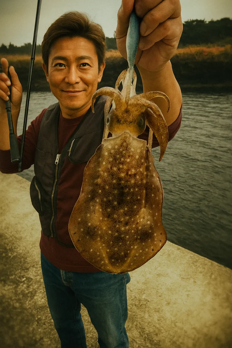 横磯漁港でアオリイカの釣果を得た亀岡.webp