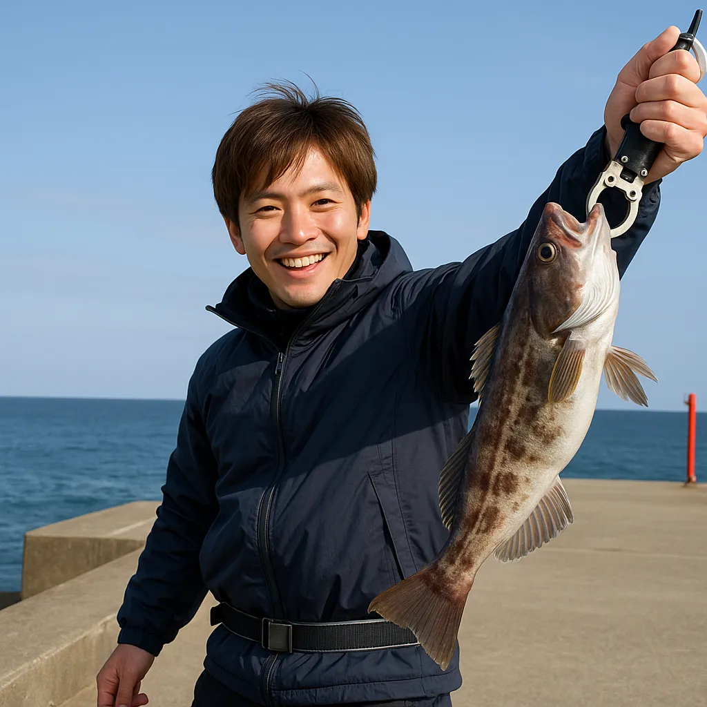 横磯漁港でホッケの釣果を得た男性.webp