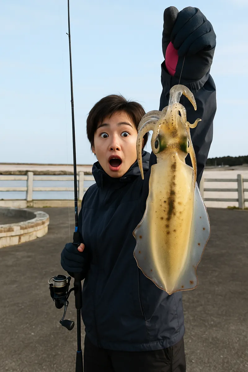 武蔵港でアオリイカの釣果を得た佐伯.webp
