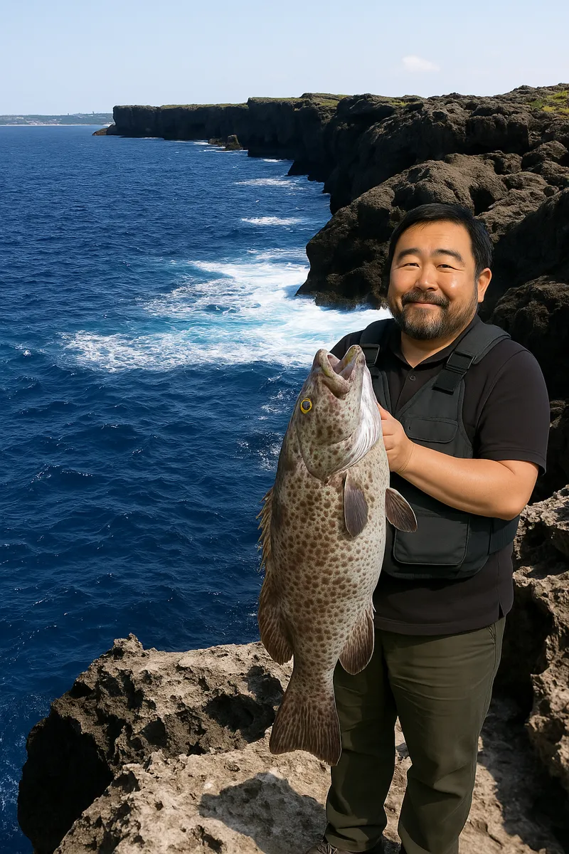 残波岬でアーラミーバイの釣果を得た楢崎.webp