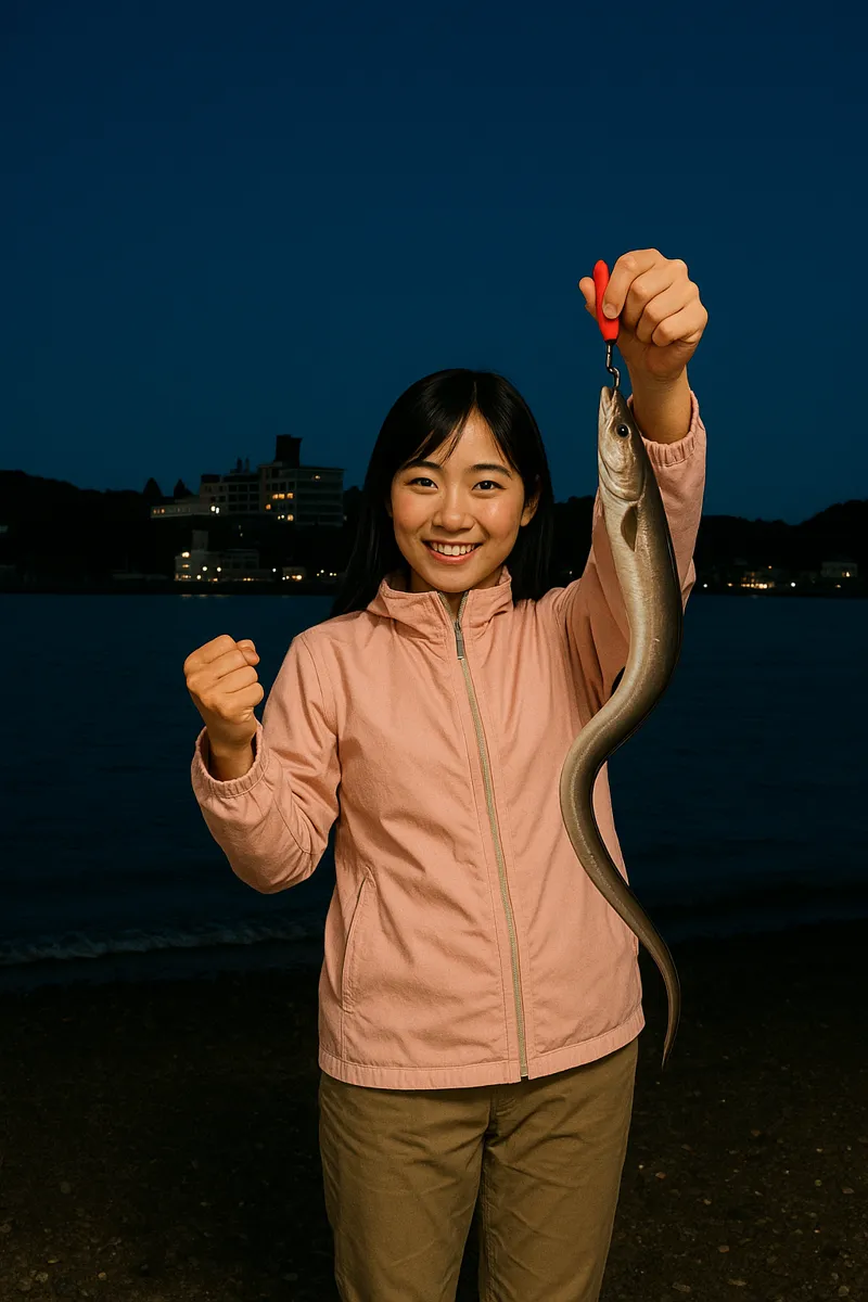 気仙沼港でアナゴの釣果を得た黒川.webp