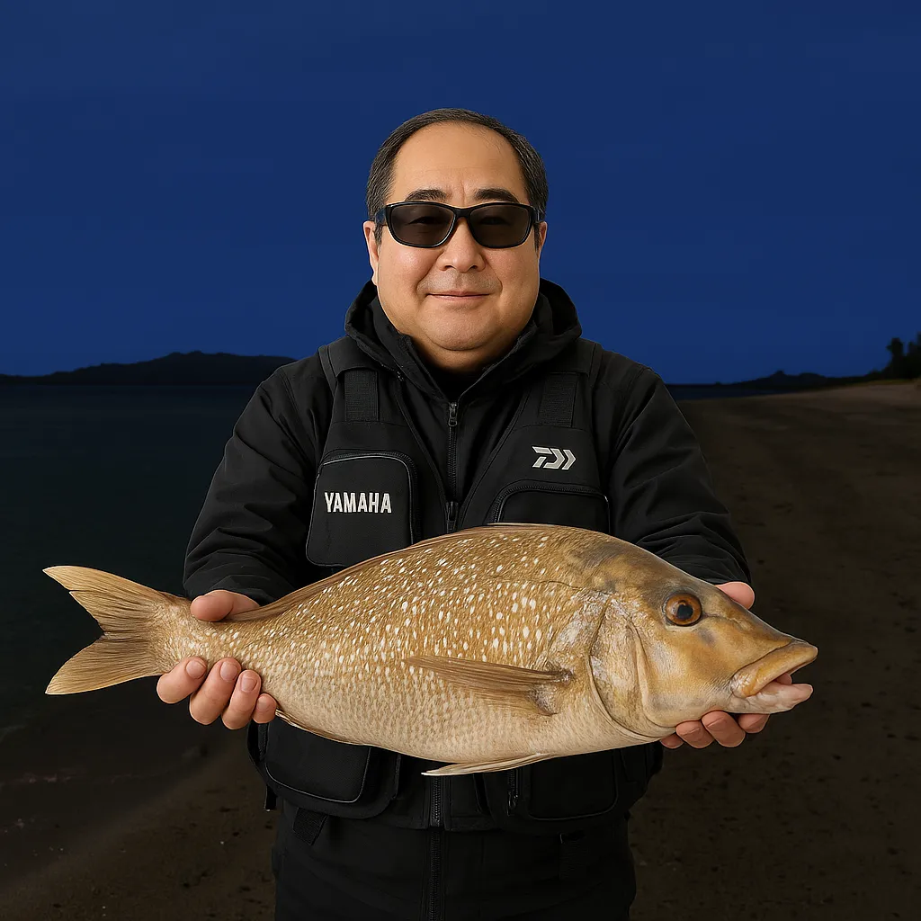 水納島でタマンの釣果を得た持田.webp