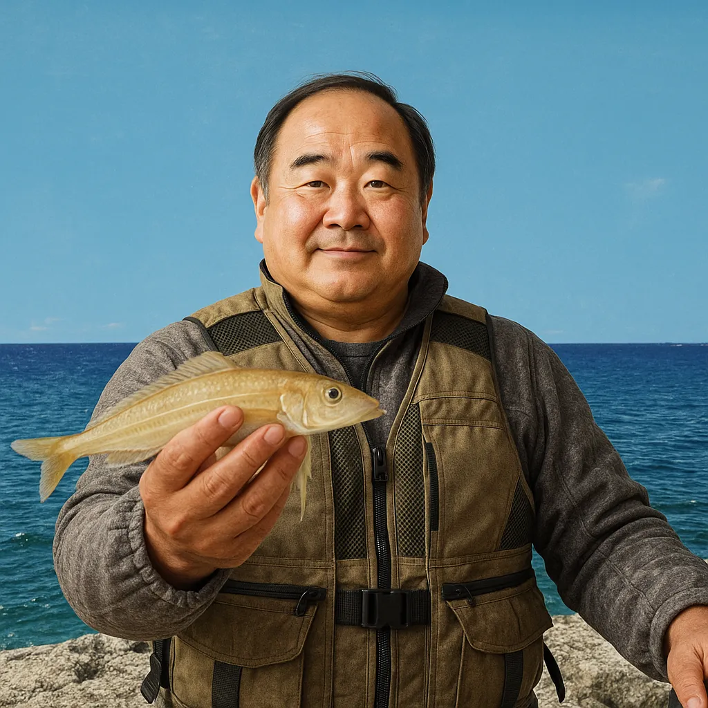 汀間漁港でキスの釣果を得た持田.webp