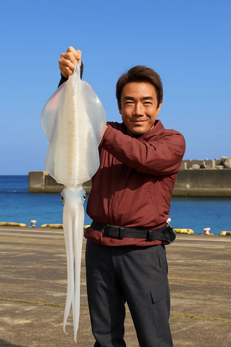 沖永良部島でアオリイカの釣果を得た亀岡.webp