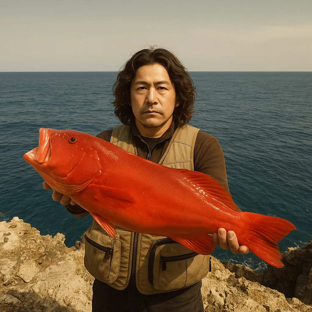 沖永良部島でスジアラの釣果を得た岸本.webp