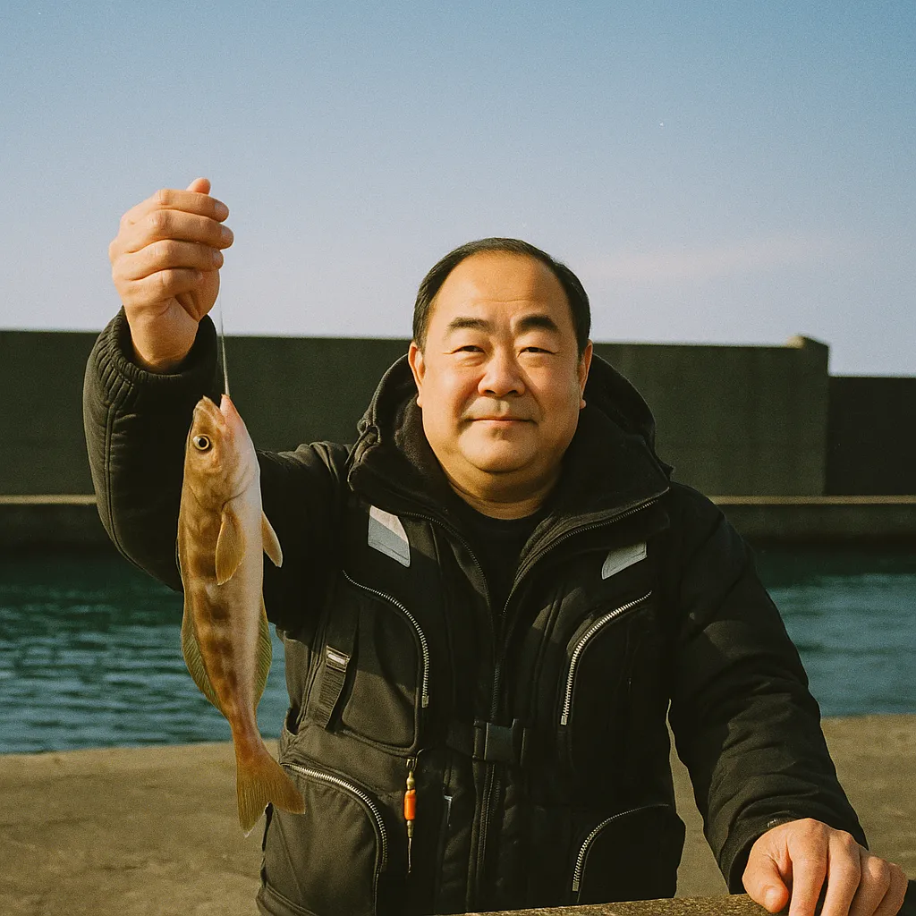 沢辺漁港でホッケの釣果を得た持田.webp