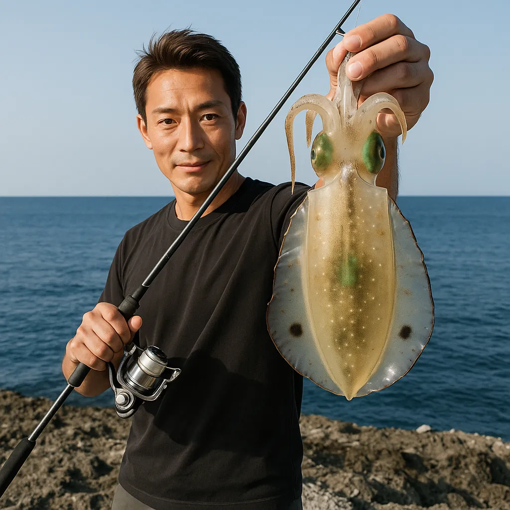 油戸荒崎でアオリイカの釣果を得た亀岡.webp