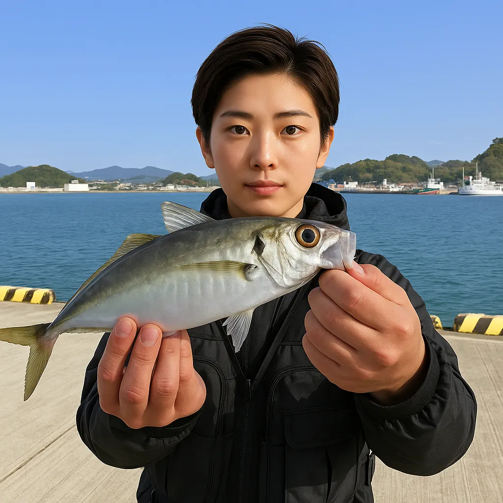 油津港でアジの釣果を得た佐伯.webp
