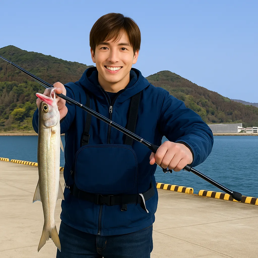 油津港でカマスの釣果を得た久良木.webp