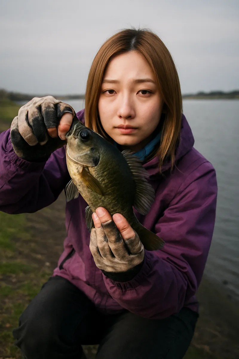 津軽富士見湖でブルーギルの釣果を得た階下.webp