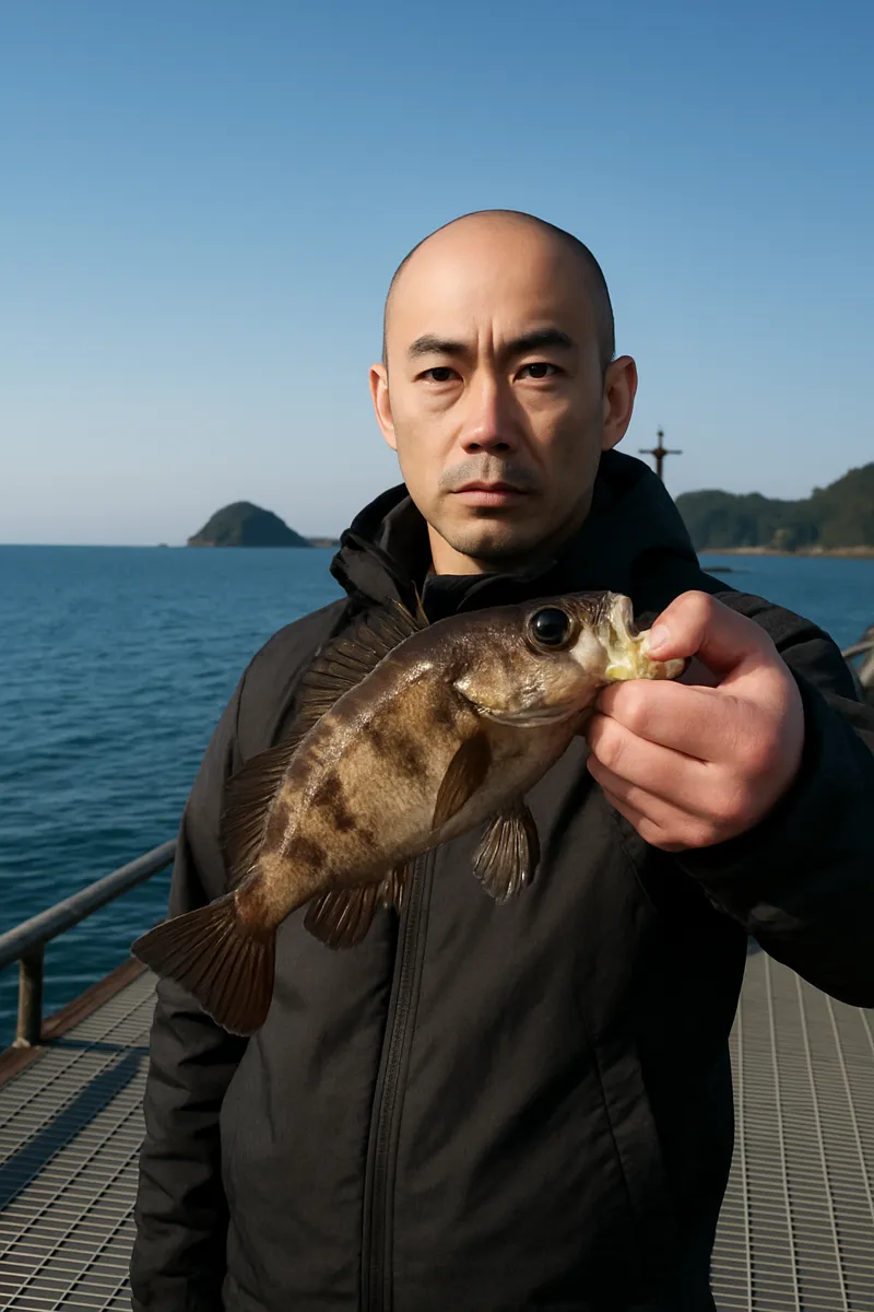 浅虫海づり公園でメバルの釣果を得たがんだま君.webp