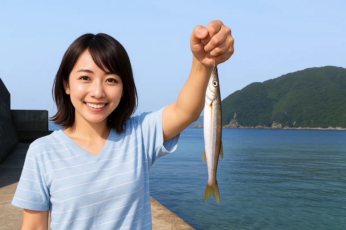 浜尻港でカマスの釣果を得た西岡.webp