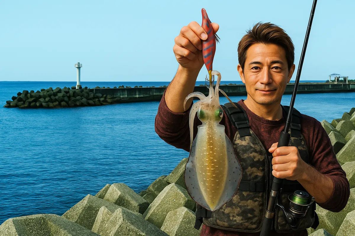 海野漁港でアオリイカの釣果を得た亀岡.webp