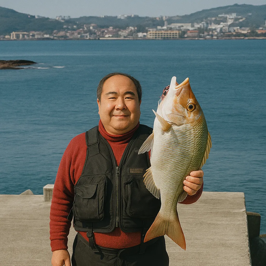 海野漁港でタマンの釣果を得た持田.webp