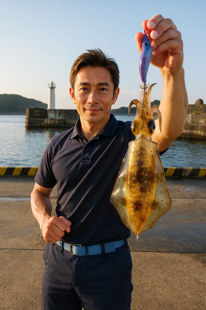 深浦港でアオリイカの釣果を得た亀岡.webp