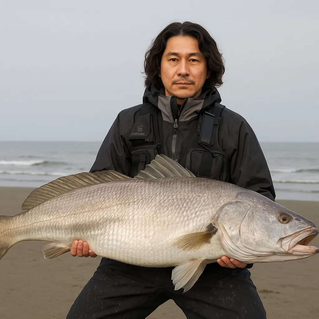 清武川河口でオオニベの釣果を得た岸本.webp