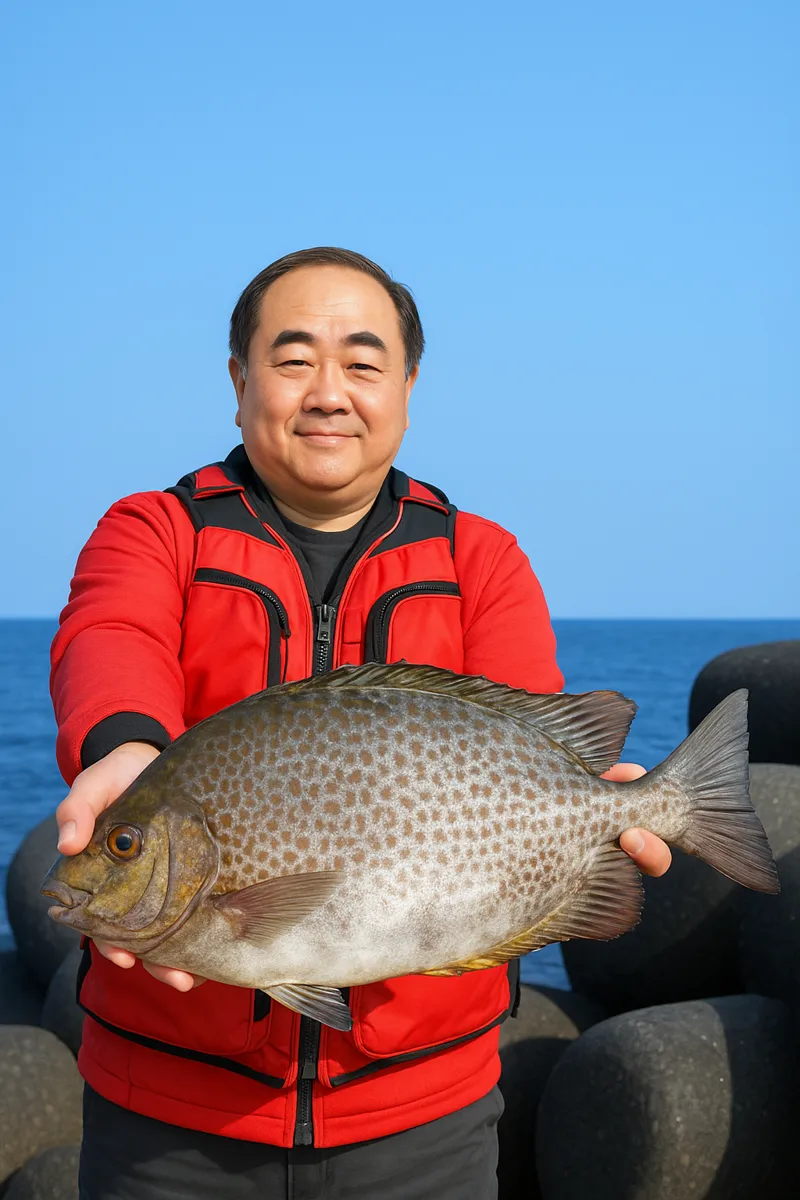 港川漁港でカーエーの釣果を得た持田.webp
