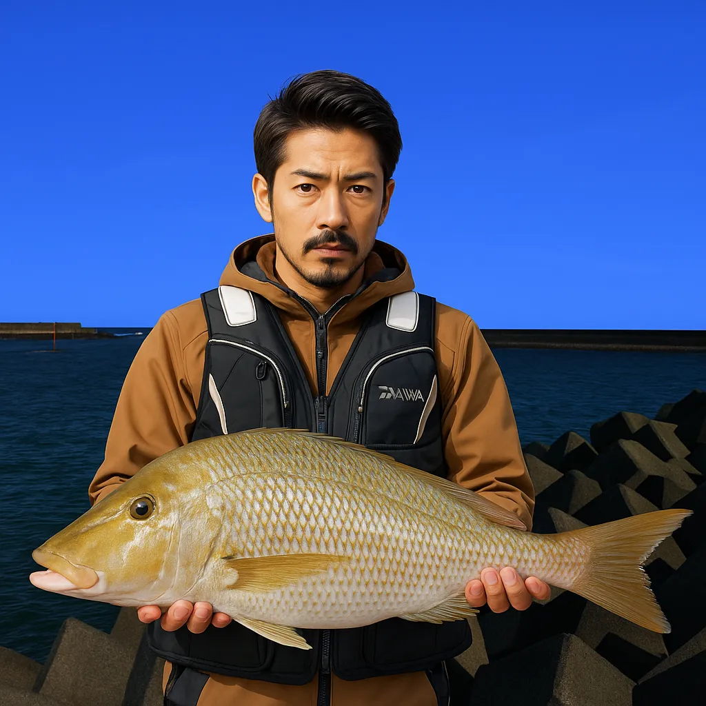港川漁港でタマンの釣果を得た広岡.webp