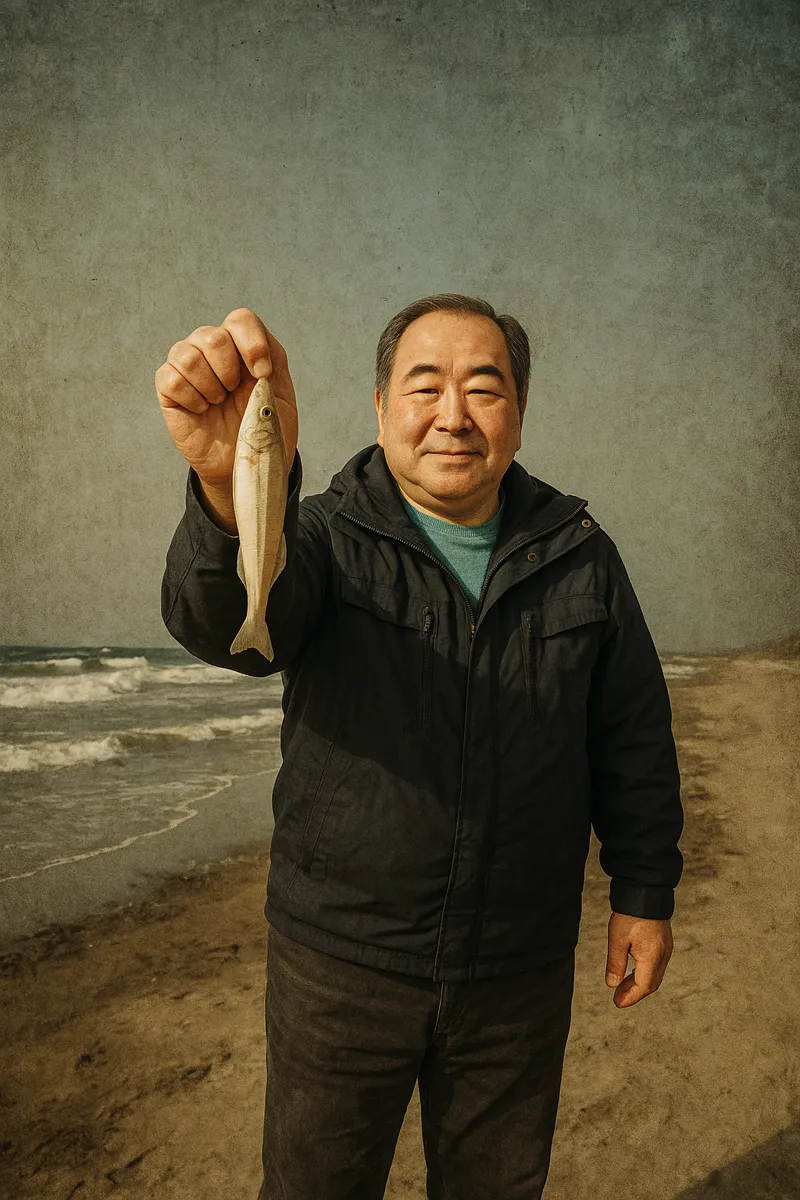 湯野浜海岸でシロギスの釣果を得た持田.webp