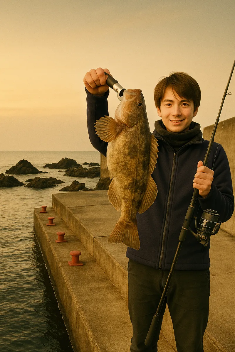 滝浜漁港でアイナメの釣果を得た久良木.webp