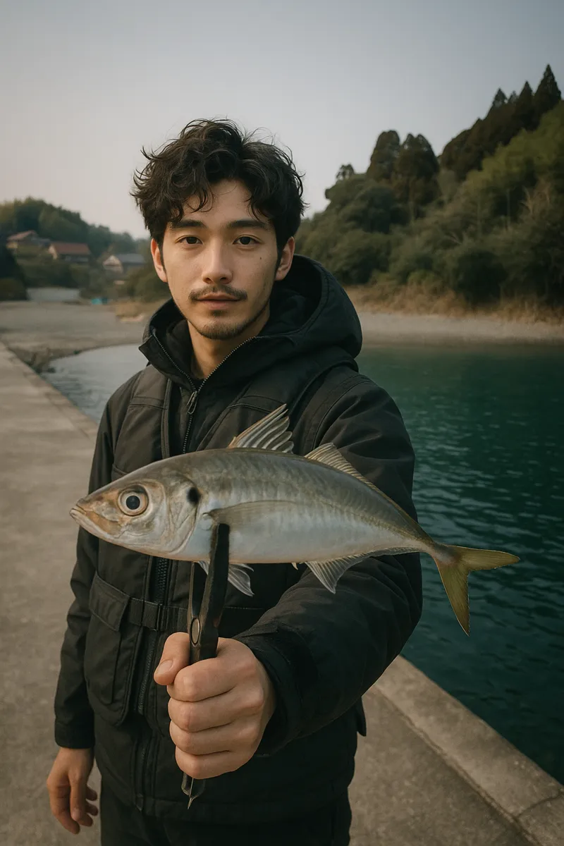 滝浜漁港でアジの釣果を得た安城.webp