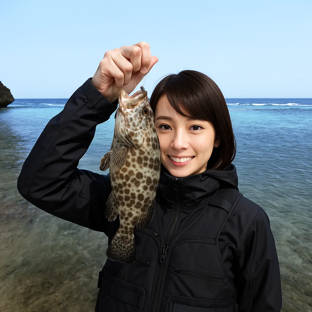 瀬底島でイシミーバイの釣果を得た西岡.webp