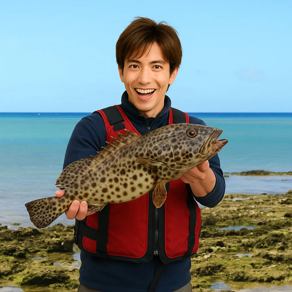 瀬長島でイシミーバイの釣果を得た久良木.webp
