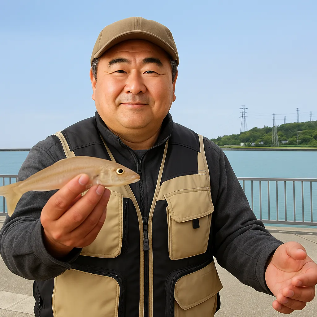 熱田漁港でキスの釣果を得た持田.webp