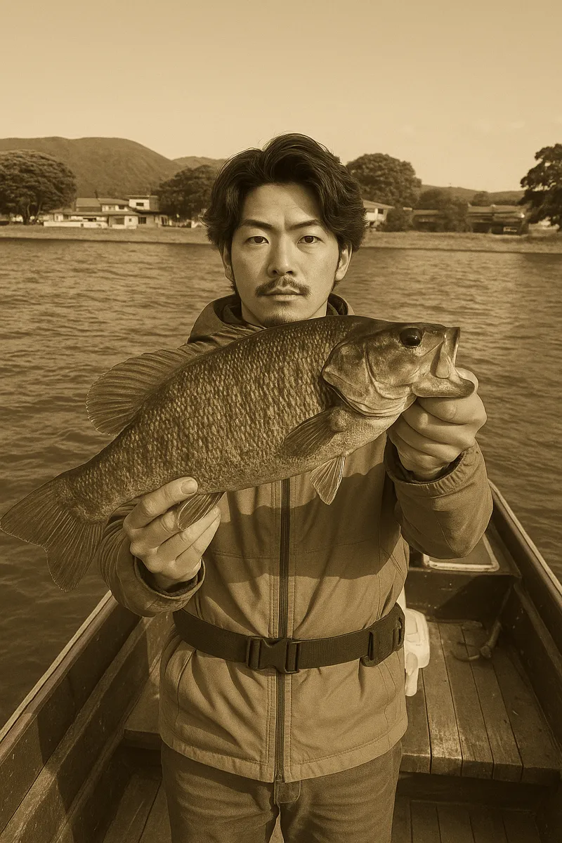 猪苗代湖でブラックバスの釣果を得た澤田.webp