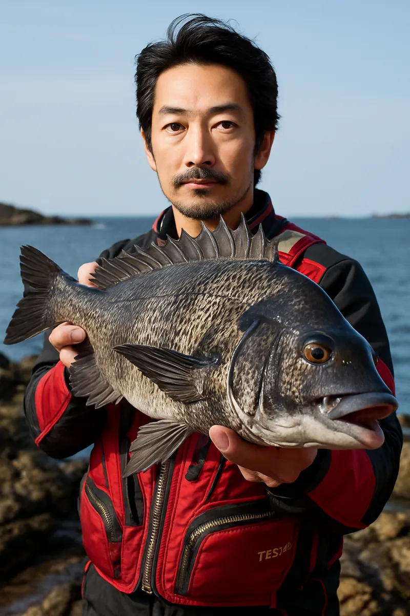 男鹿水族館下の磯でクロダイの釣果を得た佐々木.webp