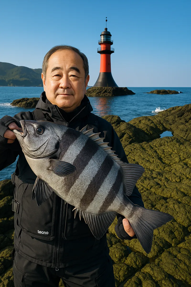 留棹庵島でイシダイの釣果を得た持田.webp