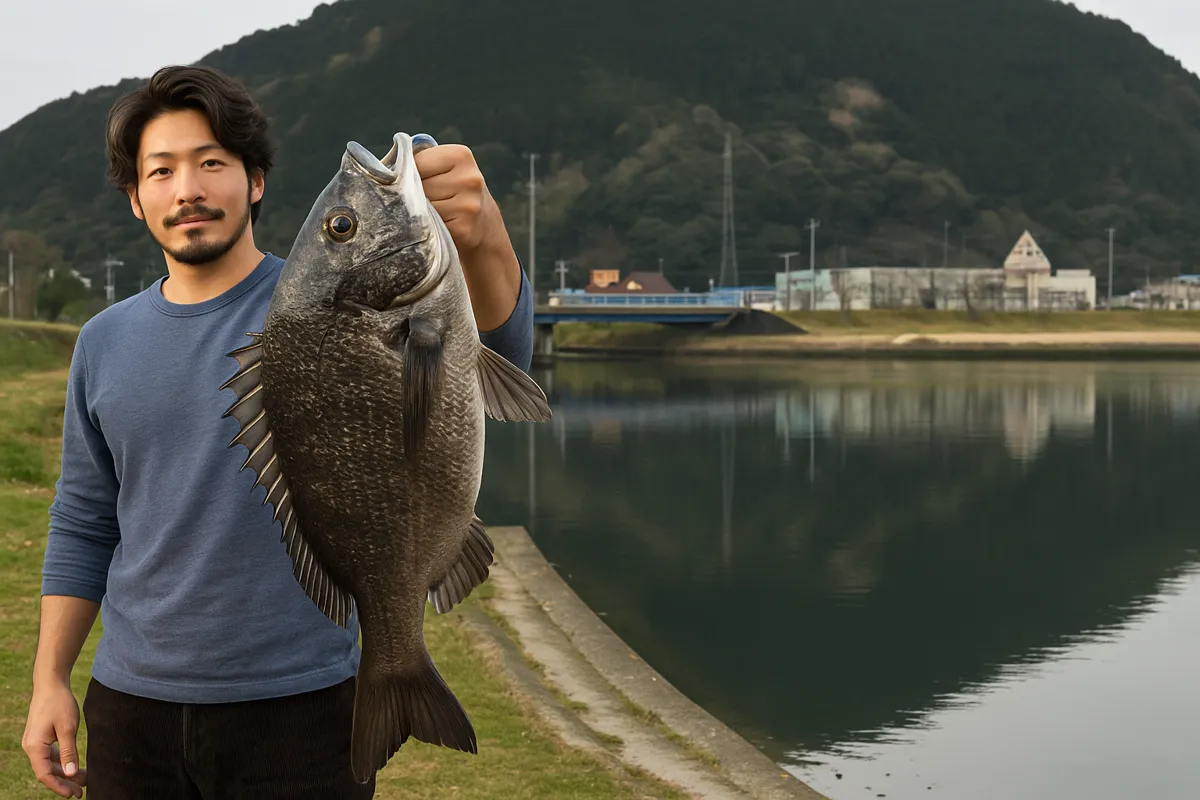 番匠川河口でチヌの釣果を得た澤田.webp