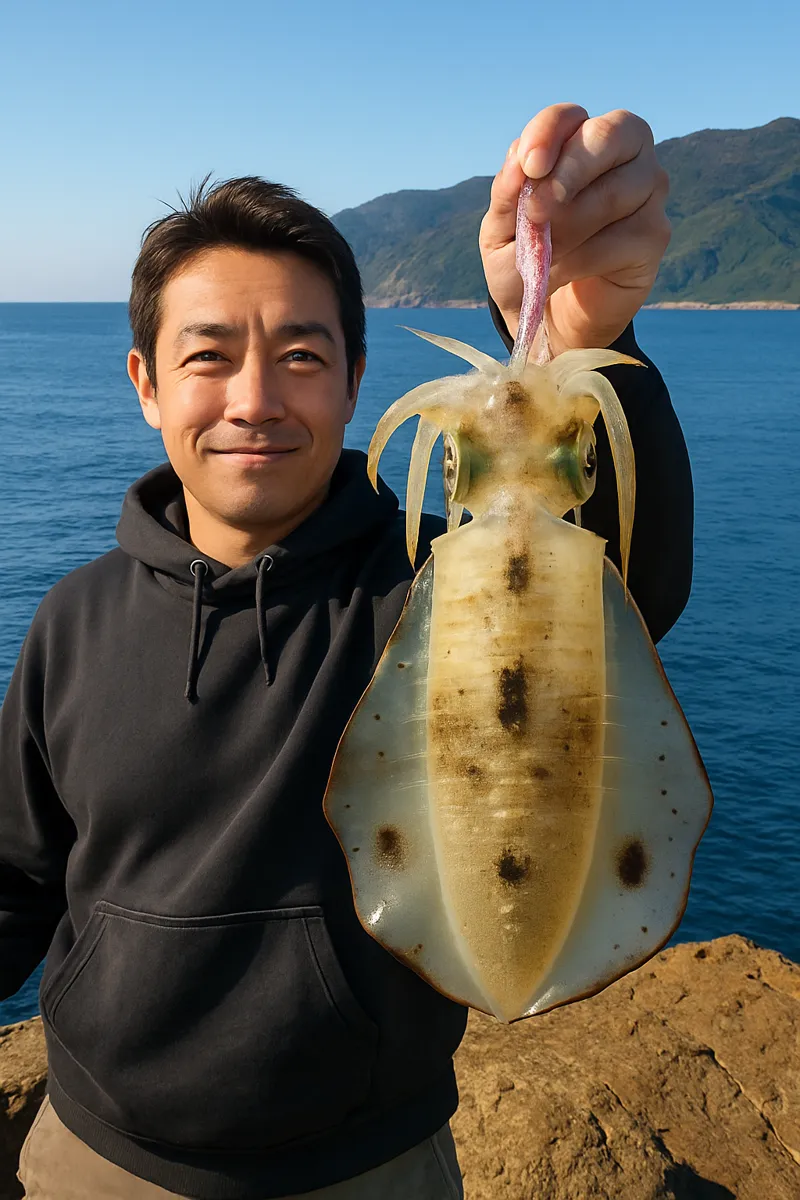 白山島でアオリイカの釣果を得た亀岡.webp