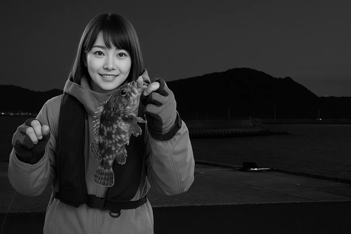 目井津港でカサゴの釣果を得た山際.webp