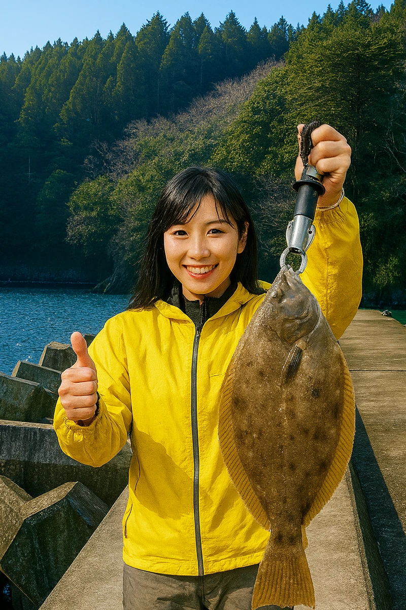 相川漁港でカレイの釣果を得た黒川.webp